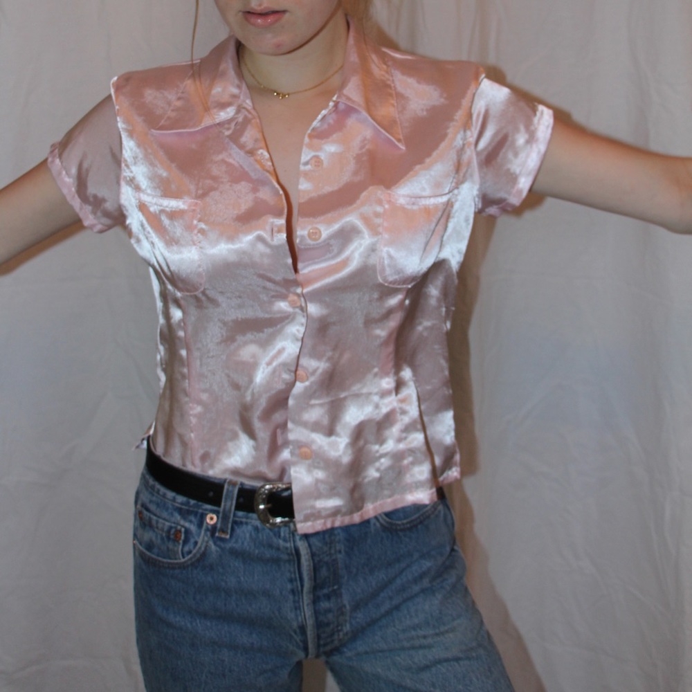 vintage pink silk button down